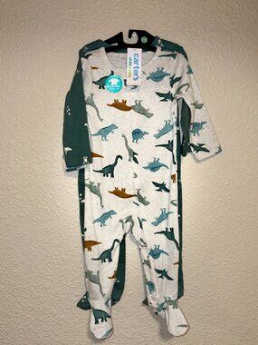 Carter’s Baby Dinosaur 2-Piece Sleeper Set 6-9 Months Footed Pajamas NWT